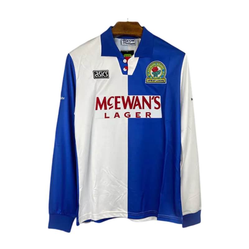 1995/1996 Blackburn Rovers - McEwan's Lager Home Retro Kit – Long sleeve - ClassicKits4