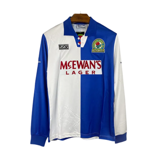 1995/1996 Blackburn Rovers - McEwan's Lager Home Retro Kit – Long sleeve - ClassicKits4